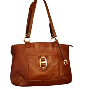 Etienne Aigner Handbag Mahogany Leather Brass‎ Fittings Straps Like New